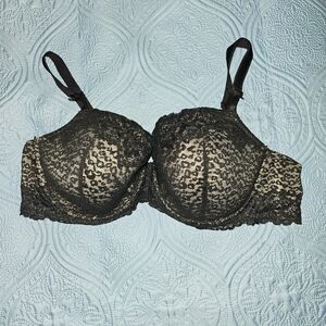 Torrid Black Tan Lace Bra Sexy Underwire Bow Size 42D